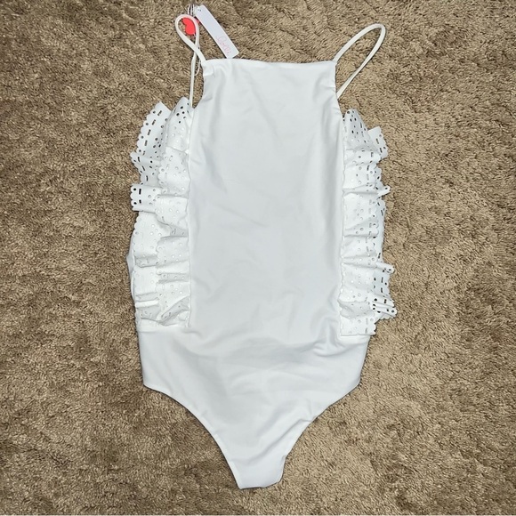 Lolli Bathing Suit White Ruffle Cheeky One piece Swimsuit Size Large NWT - Picture 8 of 11